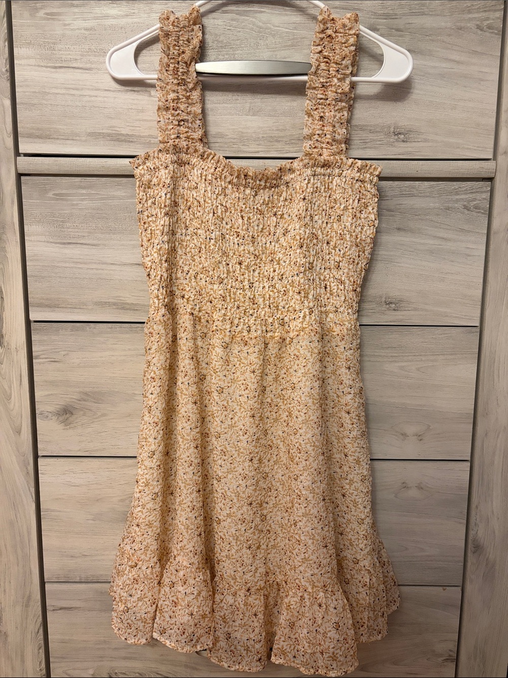 Madewell Cream Floral Smocked Sundress with Ruffle Hem